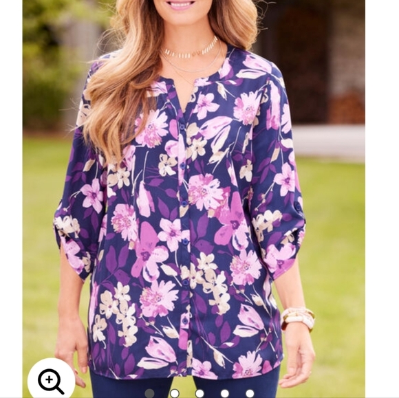 Catherines  floral georgette button down roll tab sleeves  3x nwt work Wear - Picture 1 of 12